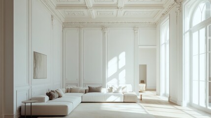 Luxurious White Living Room with French Windows