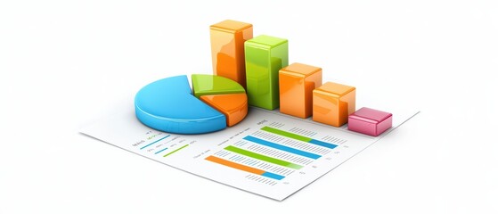 Colorful 3D chart representation on paper showing data analysis and statistics.