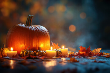 Cozy Autumn Pumpkin and Candlelight Scene 
