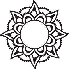 Simple, abstract and circle floral mandala art design, Alpona design, floral art design with black color on a white background for coloring book, relaxing cover, door alpona and various purposes.
