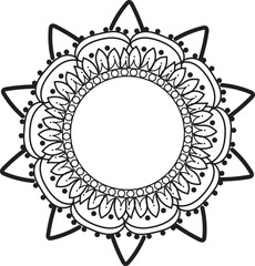 Simple, abstract and circle floral mandala art design, Alpona design, floral art design with black color on a white background for coloring book, relaxing cover, door alpona and various purposes.