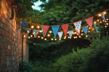 Outdoor Festive Decorations with Colorful Bunting and Lights 