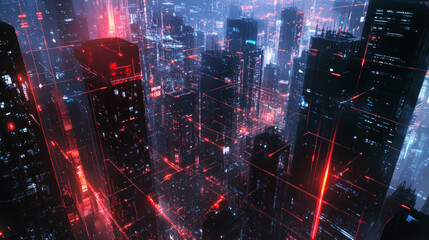 Obraz premium A futuristic city connected by glowing lines, showcasing the power of big data and fast communication technology.