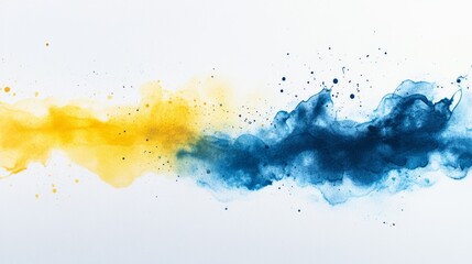 Abstract watercolor brush strokes in blue and yellow, summer feel, paper texture