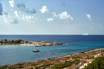 The sea and the beach from a bird's eye view in Stavros  on the island of Crete