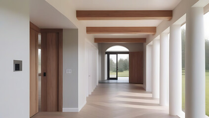 Obraz premium curved columns farmhouse hallway rustic style interior design modern entrance hall country house