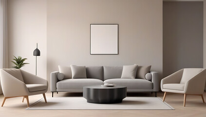 interior design modern apartment gray sofa living room gray armchairs beige wall mockup home design