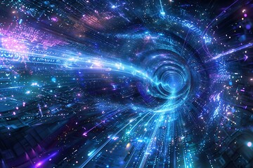 Fototapeta premium Abstract 3d rendering of chaotic particles in space. Futuristic background with glowing particles.