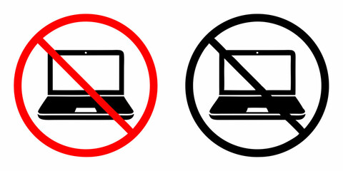 Prohibited laptop icons in red and black circles, indicating device restriction