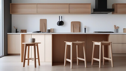 wooden stools kitchen counter modern interior design scandinavian style kitchen