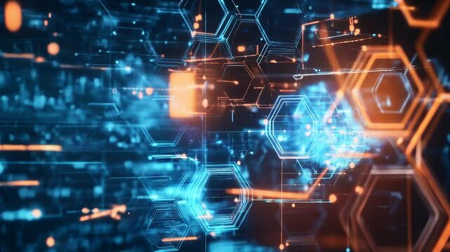 Abstract technology background featuring hexagonal patterns and geometric design elements