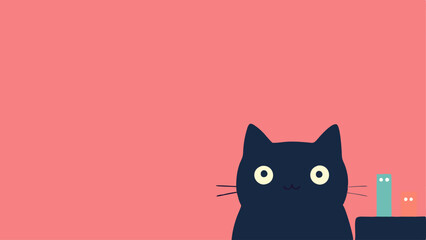 Dive into the world of creativity: a background with a cat and office supplies for your workplace.
