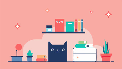 Create an atmosphere of coziness with a minimalist background: cat and office supplies.
