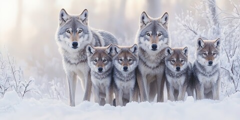 A pack of wolves in the snow