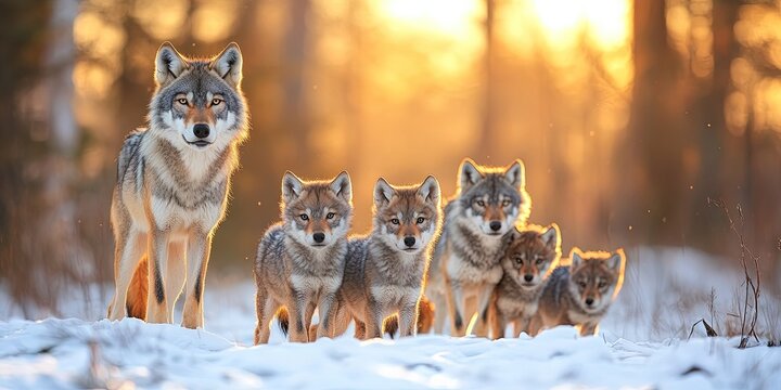 A pack of wolves in the snow