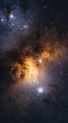 Twinkling stars and constellations illuminate the expansive canvas of the night sky