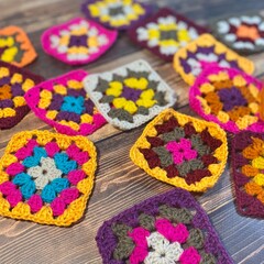 Multicolor crochet granny squares handmade decor motives set collection handiwork hobby cozy photo 