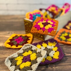 Multicolor crochet granny squares handmade decor motives set collection handiwork hobby cozy photo 