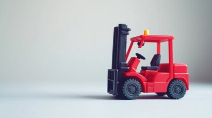 Fototapeta premium Red toy forklift on a white background.