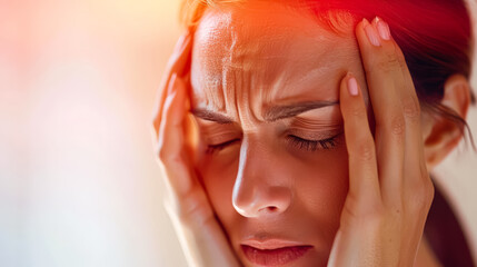 Fototapeta premium Woman is crying and has her hands on her head. She looks very sad and upset. Concept of emotional distress and vulnerability