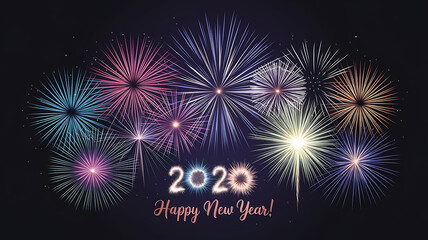 Colorful fireworks explode, celebrating the new year 2020.
