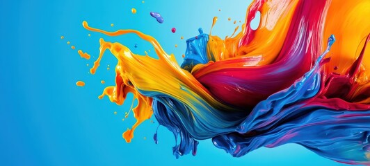 A bold and vibrant advertising banner with dynamic splashes of color and a prominent call to action, designed to energize an audience and drive engagement