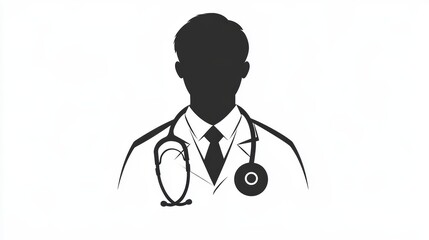 Fototapeta premium Doctor with a stethoscope around their neck, rendered in a simple silhouette style with smooth, clear lines on a white background