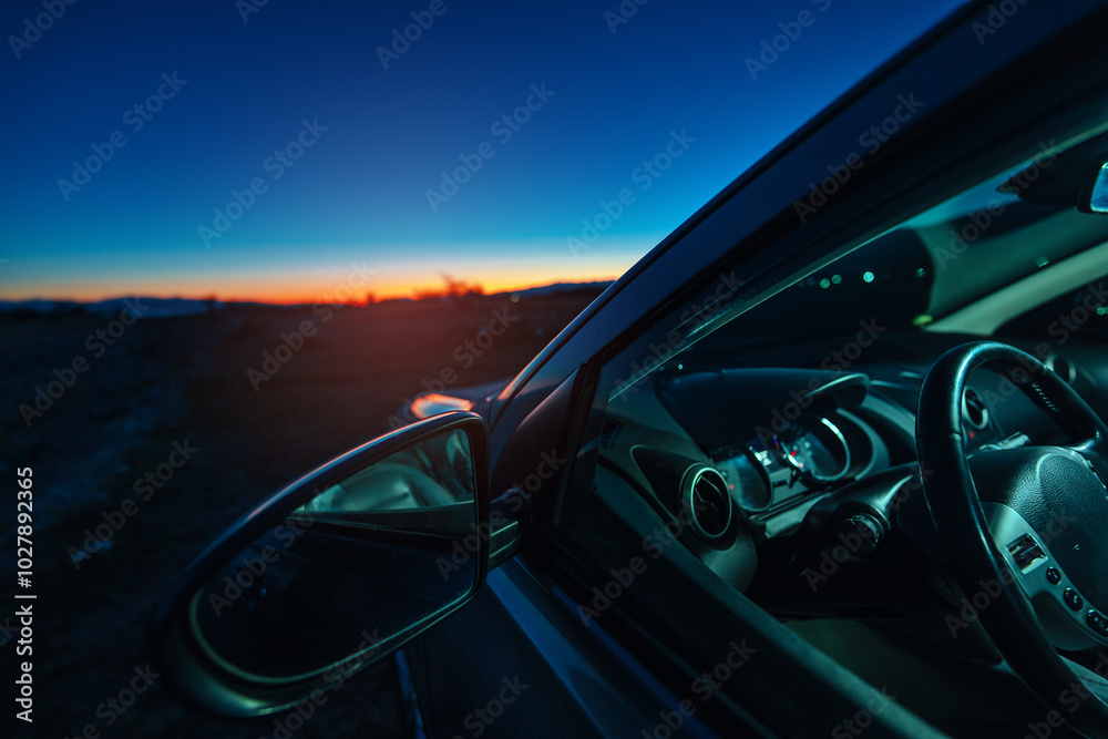 Sticker Car at dark twilight travel concept