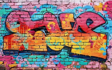 Colorful graffiti on a brick wall. Abstract background for design.