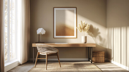 Minimalist workspace with sleek desk and modern decor