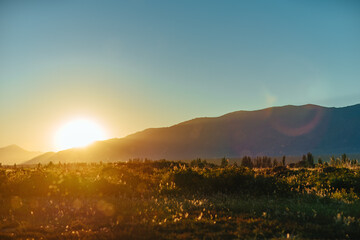 Picturesque mountain landscape with sunset