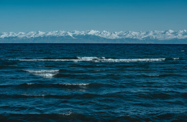 Issky-kul lake in Kyrgyzstan, summer picturesque landscape