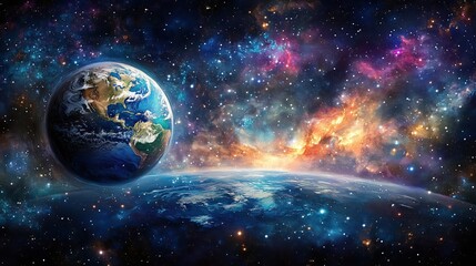 Creation of the earth. Image based on photo of earth and galaxy.