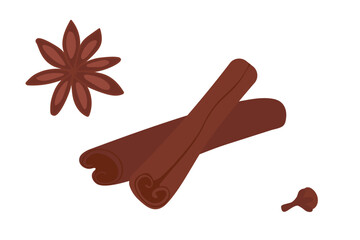 set of spices: cinnamon, star anise, cloves