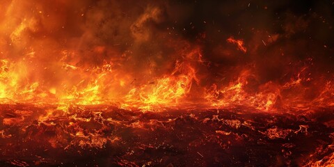 Fototapeta premium Fiery Inferno Background - Burning Flames, Smoke, and Sparks.