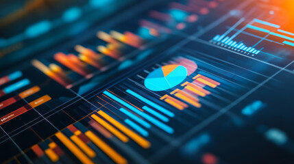 Different kinds of graphs and charts, like bar charts, column graphs, line graphs, Gantt charts, waterfall charts, Venn diagrams, pyramids, and pie charts.