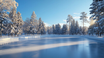 Empty outdoor ice skating rink.