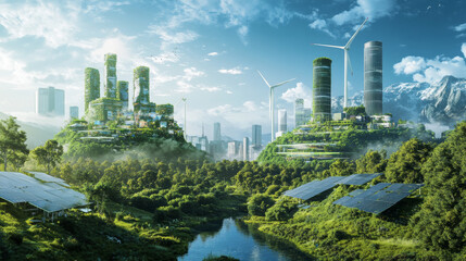 Fototapeta premium Futuristic landscape representing COP29