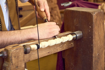 Woodturning Artisan Crafting on a Traditional Lathe