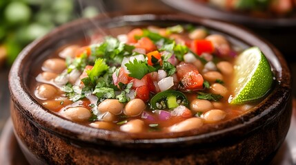 Steaming bowl of homemade charro beans