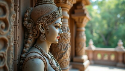India: Pongal festival. Woman statue in indian temple.  Traditional celebrations in the world concept. 