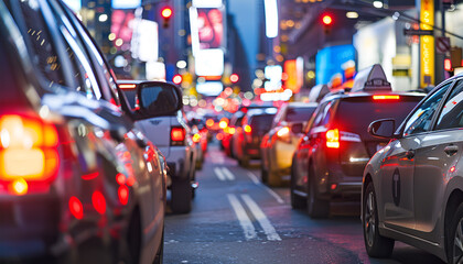 Cars in traffic jam on city street