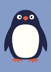 Fototapeta premium Cute Illustrated Penguin on Blue Background: Simple and Playful Cartoon Art for Kids and Winter Themes