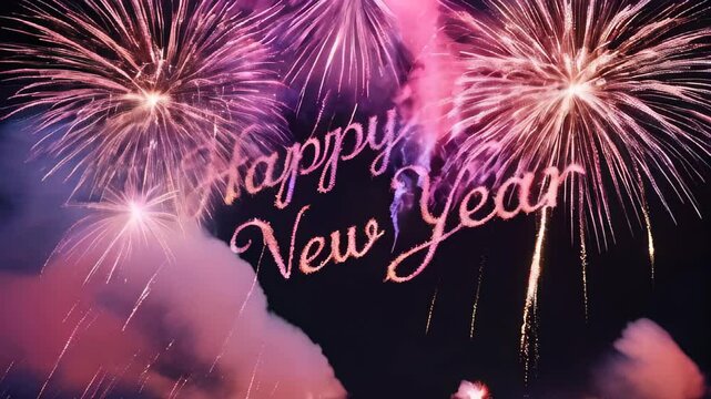 Happy New Year 2025 animation with vibrant fireworks in 4K video, perfect for festive celebrations and New Year's Eve events