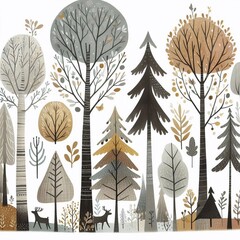Scandinavian folk art forest the watercolor illustration