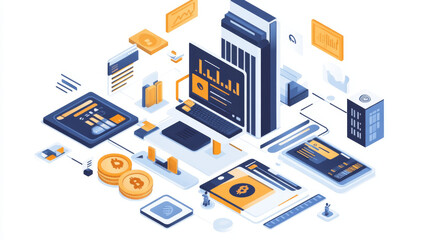 Obraz premium Modern banking is changing with new technology. Digital tools, artificial intelligence, blockchain, and data analysis are making finance more secure, efficient, and accessible worldwide.