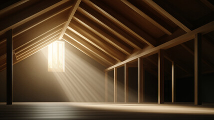 Obraz premium Roof of a newly built house with wooden beams.