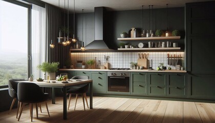 Modern dark green kitchen for interior design illustration