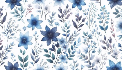 Delicate blue blooms - floral Illustration