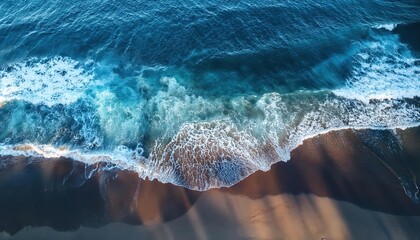 ocean waves and foam splashing, top view of a beautiful transparent clear sea or ocean waves and foam splashing on the dark navy blue